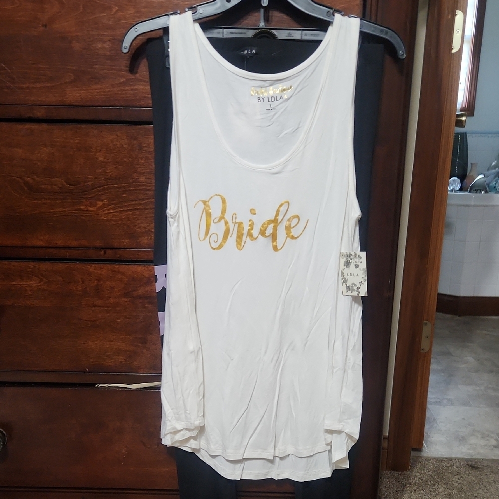 Lola White Tank Top with Gold 'Bride' Lettering